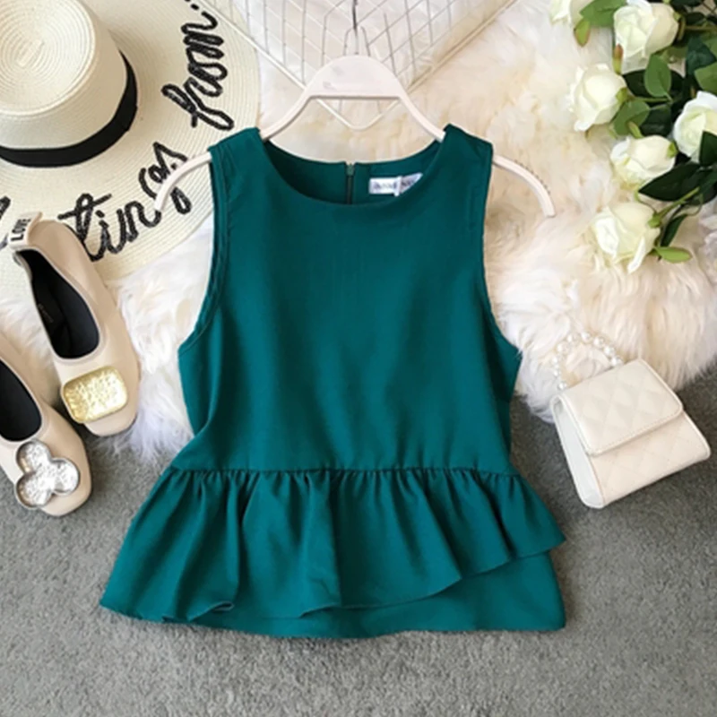 Шифоновая летняя одежда для студентов 2019 Женская Однотонная рубашка в Корейском