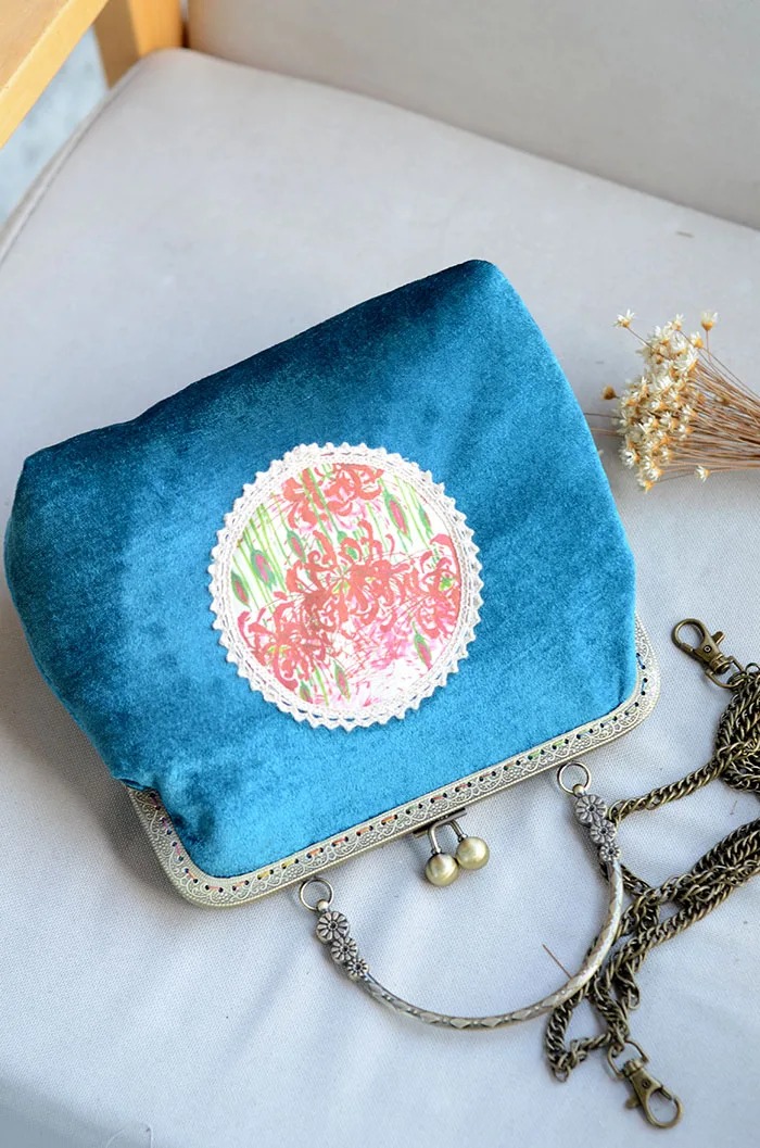 Angelatracy 2018 New Hot Vintage Floral Lace Higanbana Clasp Chain Metal Frame Velvet Crossbody Women's Shoulder Totes Shell Bag | Багаж и
