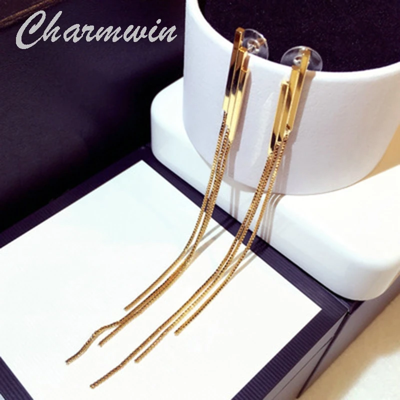 

Charmwin New Fashion Women Exaggerated Metal Long Tassel Dangle Earrings Jewelry Female PE1597