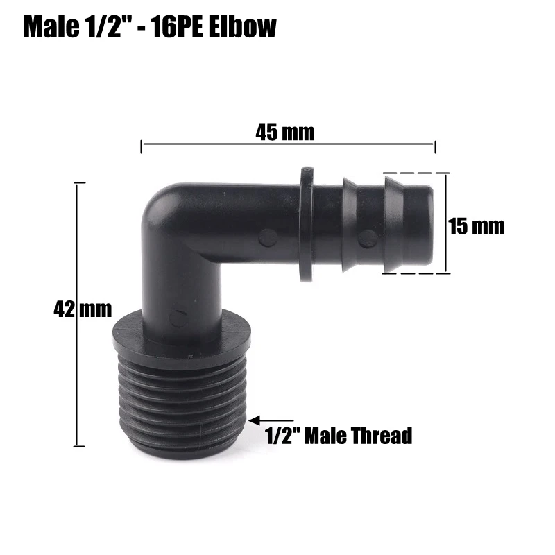 Male 1l2 Inch-16mm 3 шт. 1/" 3/4" резьбовые локоть соединители 16 20 мм, pe, труба соединитель микро орошение трубы шланг водяные соединители пагода суставы - Цвет: Male 1l2 Inch-16mm