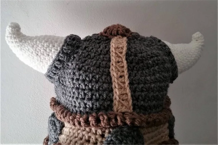 Забавные мужские вязаные шапки Vikings Beanies ручной работы с рогом бороды зимние