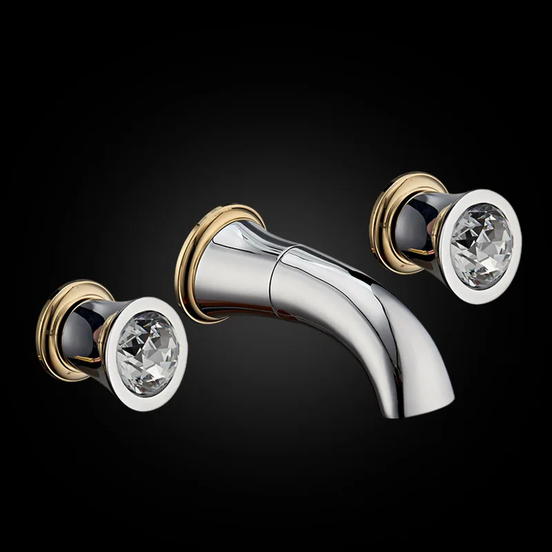 Brass Contemporary Dual Handles Three Holes 8&quot Widespread Bathroom Basin Faucet Wall Mounted Gold Mixer Tap In | Обустройство