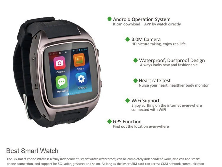 Смарт Смотреть 1.54 &quotSIM + GPS Wi-Fi Водонепроницаемый Dustproo Android 3 Г Часы bluetooth watch |
