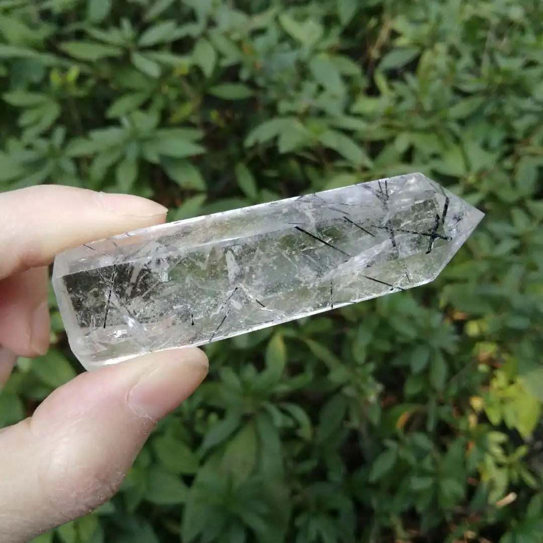 Кристальная кварцевая палочка Прозрачная Черная рутилированная точка чакры