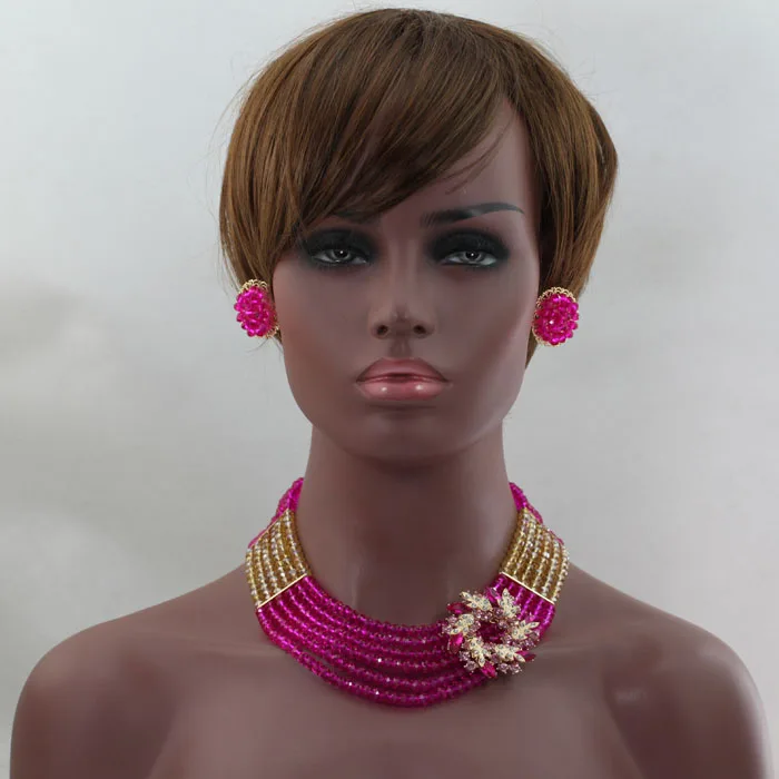 Комплект ювелирных изделий ожерелья с розовыми кристаллами фуксия 2016 г. Новый