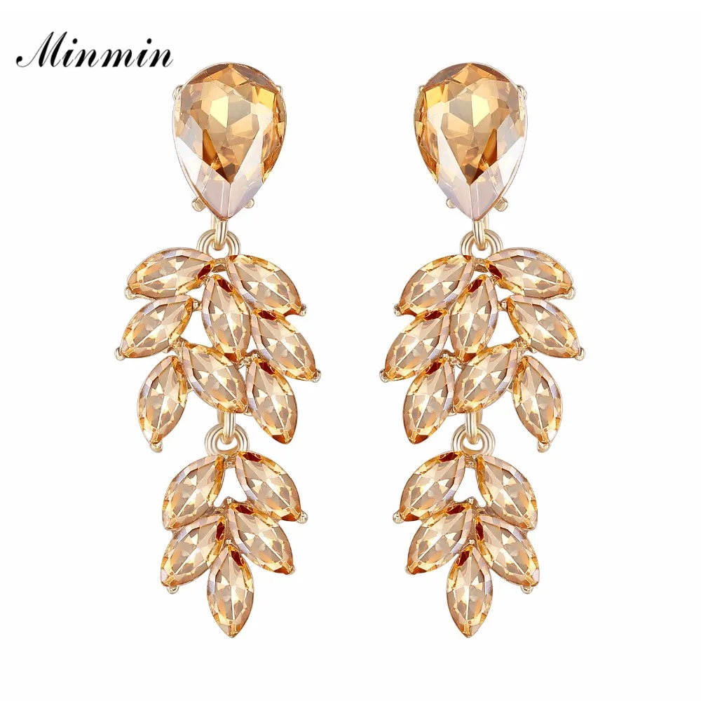 

Minmin Cute Gold Color Rhinestone Dangle Earrings Leaf Shape 2019 Crystal Wedding Earrings for Bride Fashion Jewelry 2019 EH1088