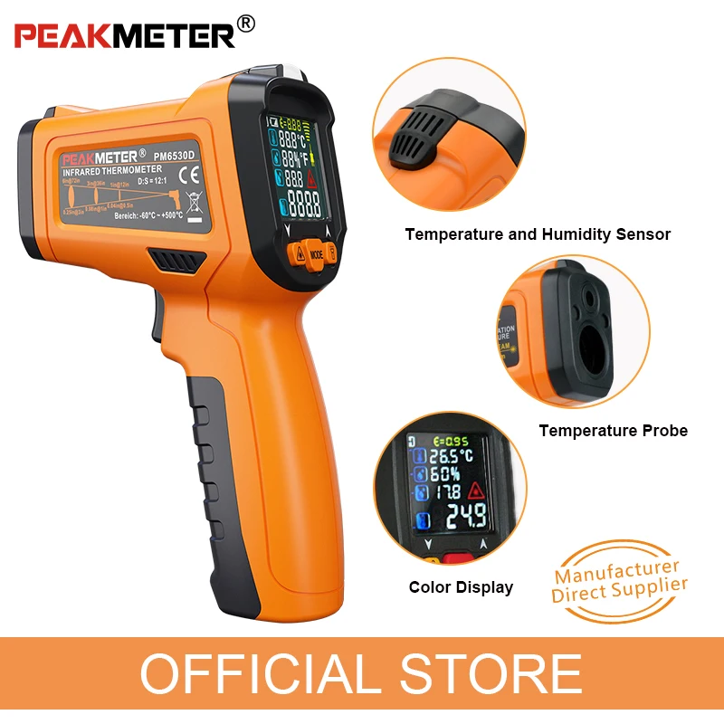 PEAKMETER PM6530D ЖК-дисплей Дисплей портативный инфракрасный термометр-50~ 800 с влажности и точки росы Ирт K Тип окружающей среды UV светильник