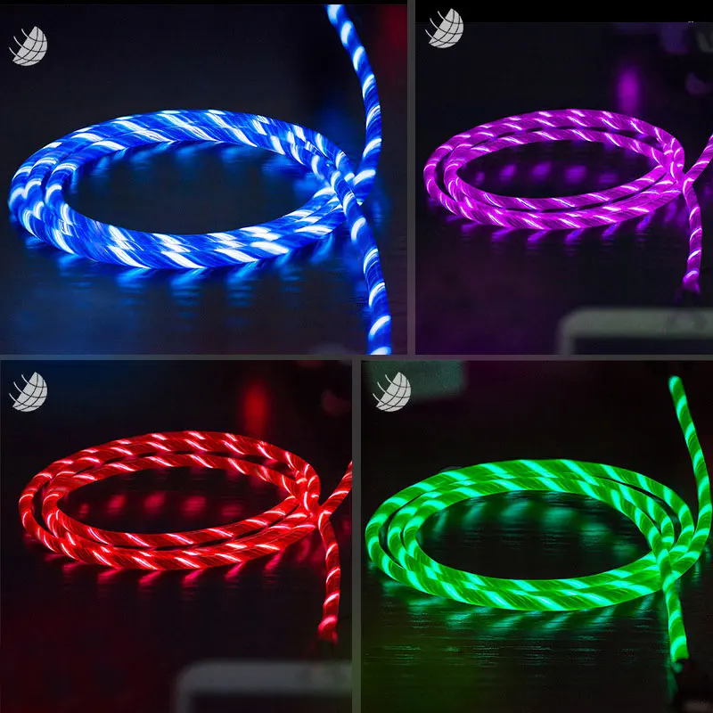 Светодиодный светящийся зарядный кабель USB type C Micro 8 контактный для зарядки