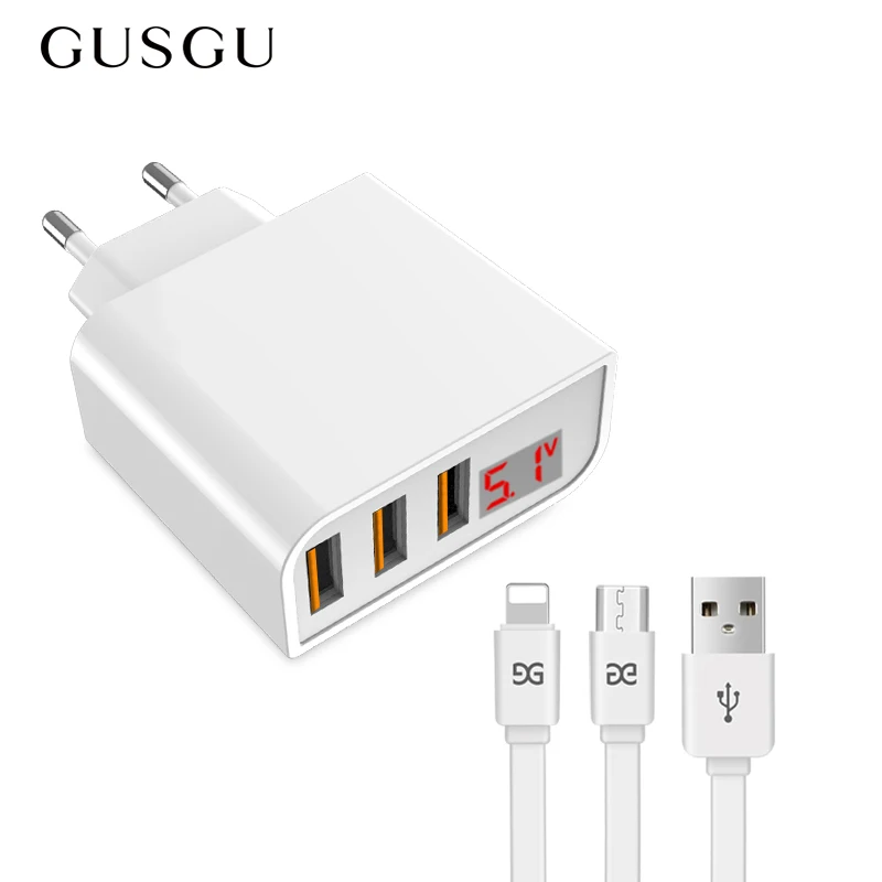GUSGU 3 порта USB зарядное устройство для телефона светодиодный дисплей Макс 4 A