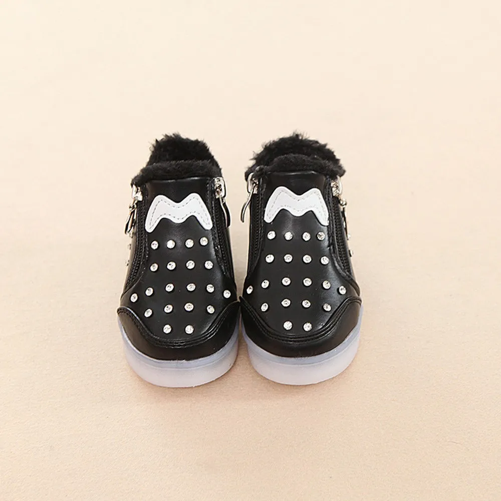 Children Baby Girls Zip Crystal Led Light Luminous Running Sport Sneaker Shoes | Детская одежда и обувь