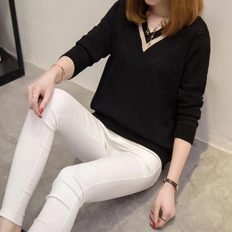 

Women sweaters and pullovers 2019 Spring Autumn Korean hollow sweaters womens loose knitted sweater female v-neck pullover tops