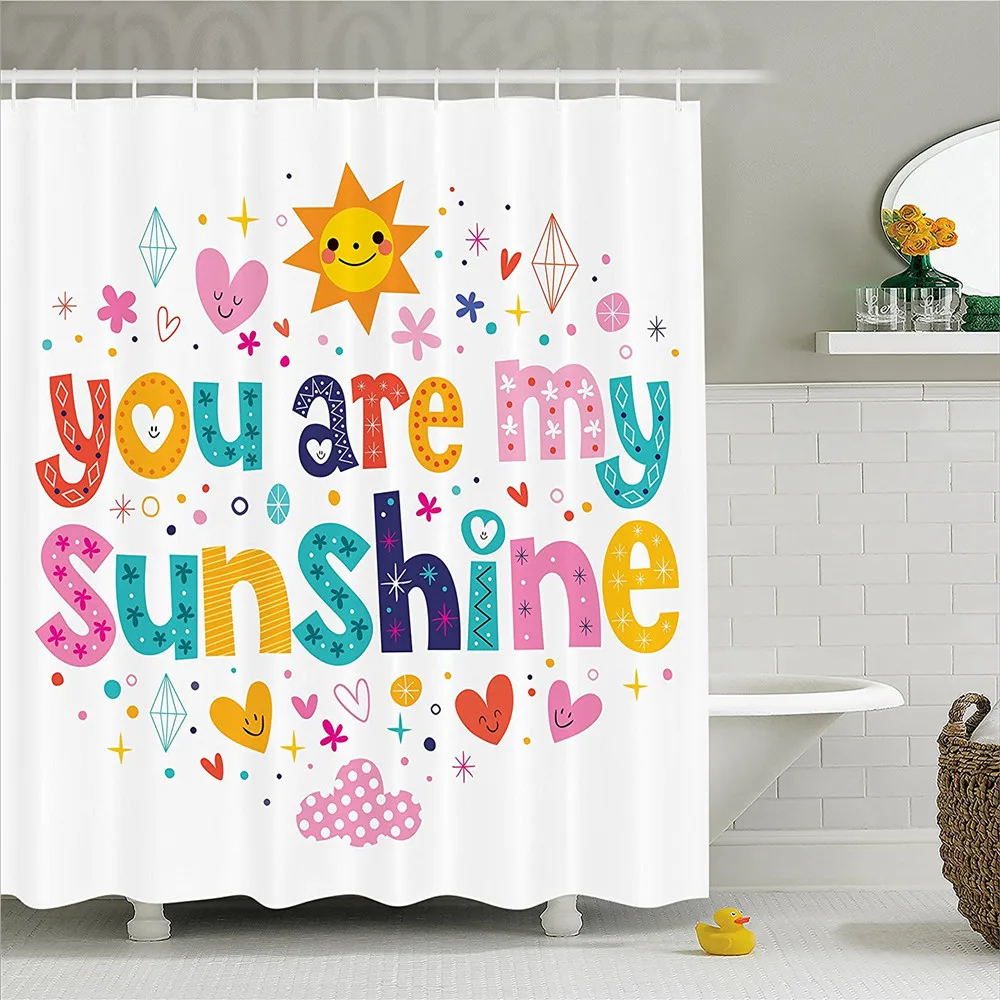 Занавеска для душа с декоративными цитатами "Милый текст любви", созданная веселыми животными и фигурами сердец в детской теме детской комнаты в ванной комнате S.