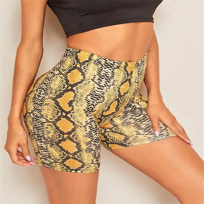 

Women Summer Snakeskin Pattern High Waist Shorts Skinny Fitness Shorts Bottoms