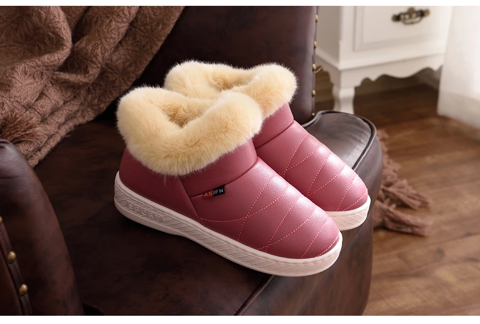 ASIFN Men Slippers with Fur Plush Warm Winter Women Fur Slipper Solid Men Shoes Couple Platform Soft Indoor Fluffy Home Male