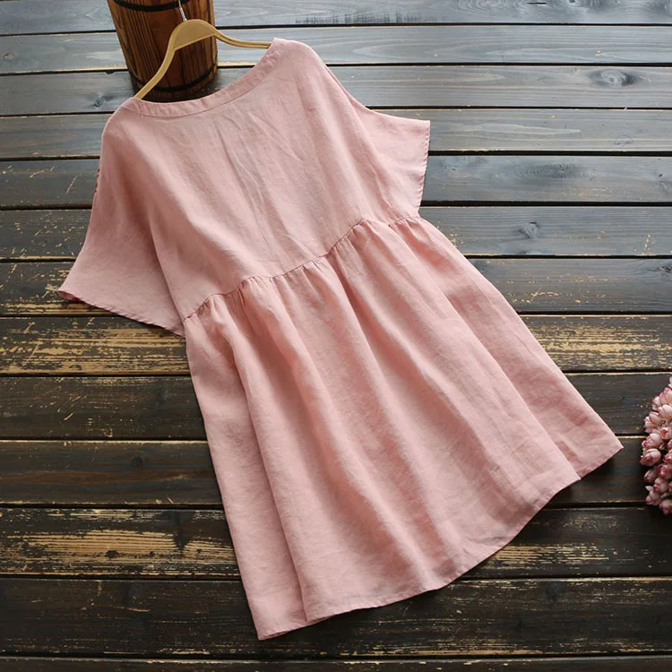 summer national wind Color embroidery cotton linen female doll shirt top mori girl |