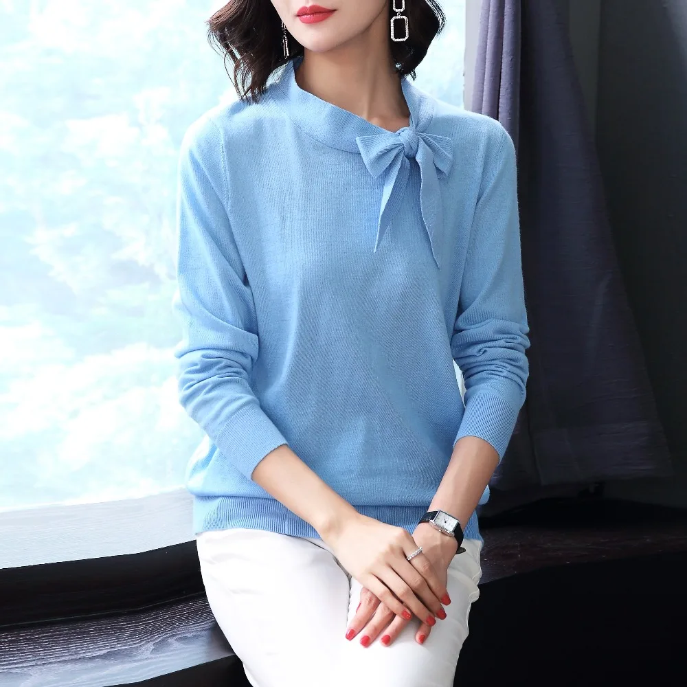 Новое поступление 2018 женский кашемировый свитер с воротником-бабочкой