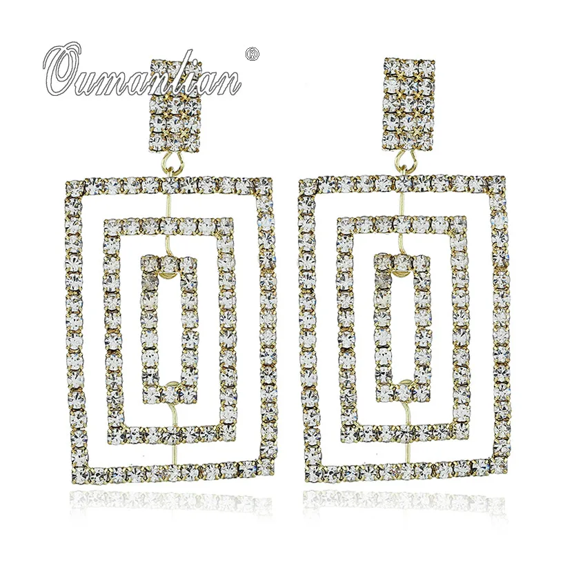 

2019 New arrival Luxury Sparkling oblong Crystal Earrings for Women Rhinestone Simple Gold silver color Wedding Party E096