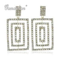 2019 new arrival luxury sparkling oblong crystal earrings for women rhinestone simple gold silver color wedding party e096