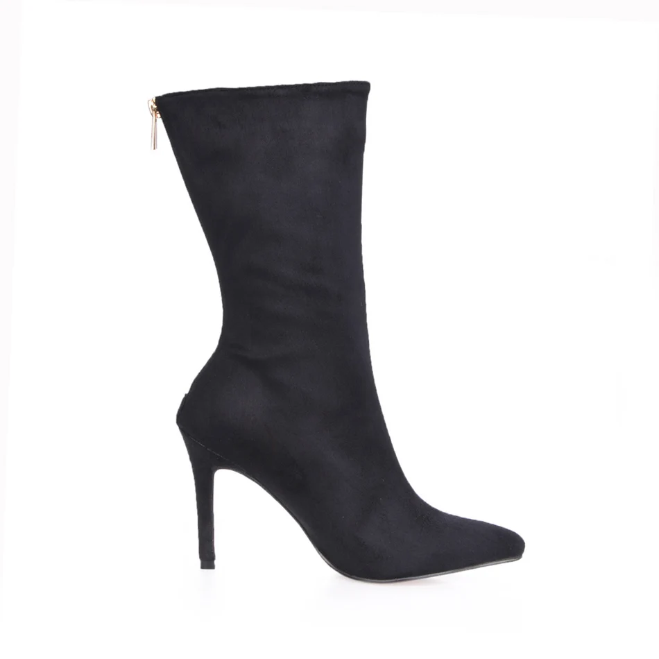 Женские замшевые вечерние туфли CHMILE CHAU черные элегантные сапоги до середины икры