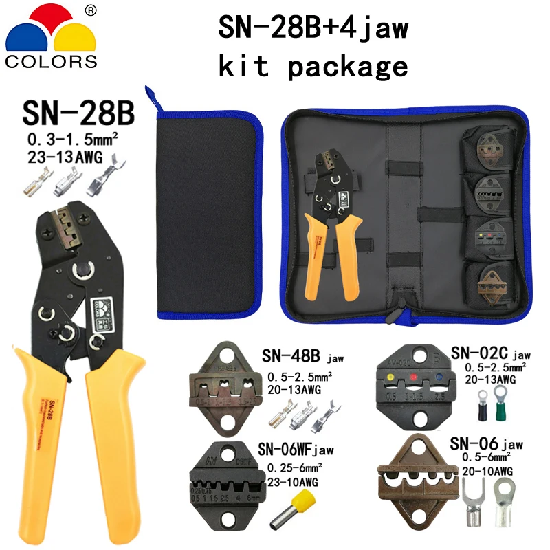 SN-28B 4jaw KIT SN-28B обжимные клещи для зачистки проводов, набор для TAB 2,8 4,8/C3 XH2.54 2510/пробки/неинсуированные клеммы 190 мм электрические Зажимные инструменты - Цвет: SN-28B 4jaw KIT