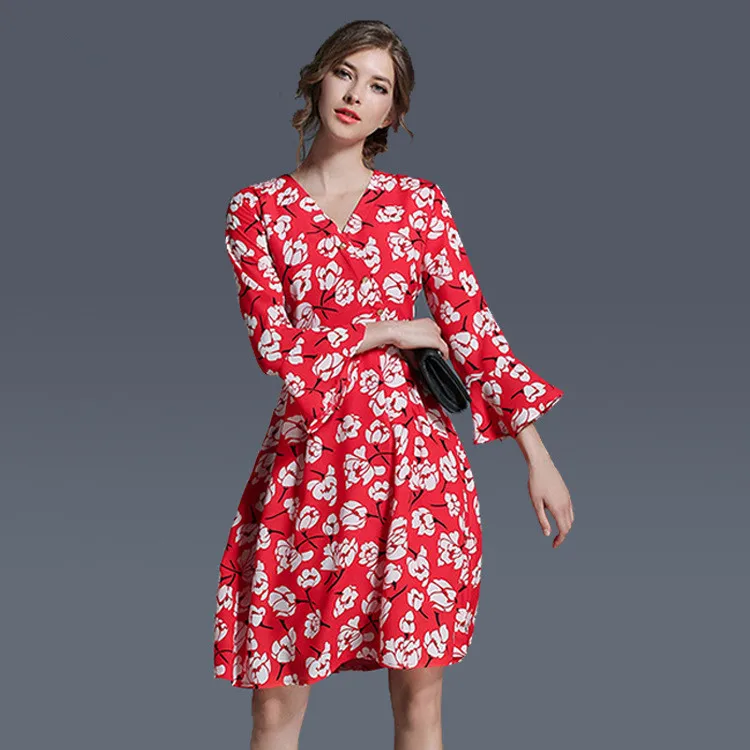 2019 Summer Dress Women Floral Printing Chiffon Beach Female Flare Sleeve Women's Dresses Robe Femme sundress YQ038 | Женская одежда