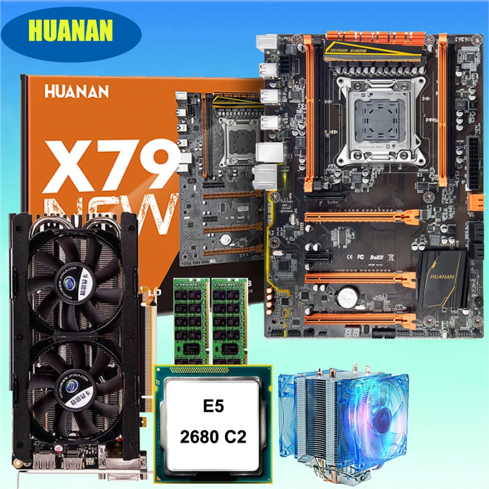 Игровая материнская плата HUANAN ZHI deluxe X79 Intel Xeon E5 2680 C2 с кулером ОЗУ 16 Гб (2*8 ГБ) DDR3 1600