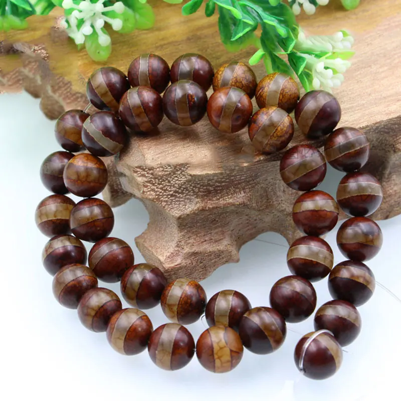 

8-12mm Round Dark Brown Tibetan Buddhism Beads Turtle Back DZI Agates Beads For Jewelry Making Beads 15'' Buddha DIY Beads