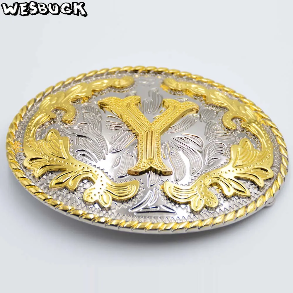 Wesbuck Brand 8 Разных Стиль Western Для мужчин Золотой Начальная буква S T U V W X Y Z с ремнем и пряжкой; Овальный металлический ковбойская пряжка для ремня - Цвет: Y