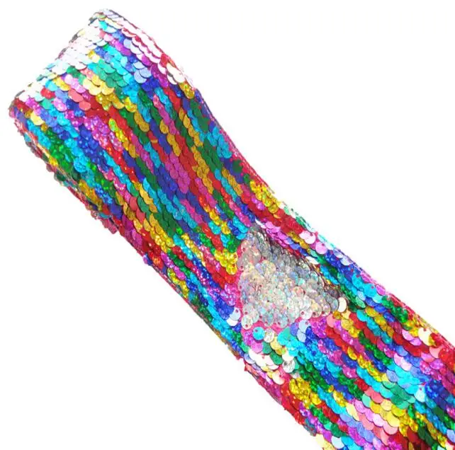 Rainbow silver 2 1 ярд " 75 мм двойные цветные двусторонние пайетки лента DIY полиэстер банты для волос Blingbling материалы ручной работы MD19012602 - Цвет: Rainbow silver 2