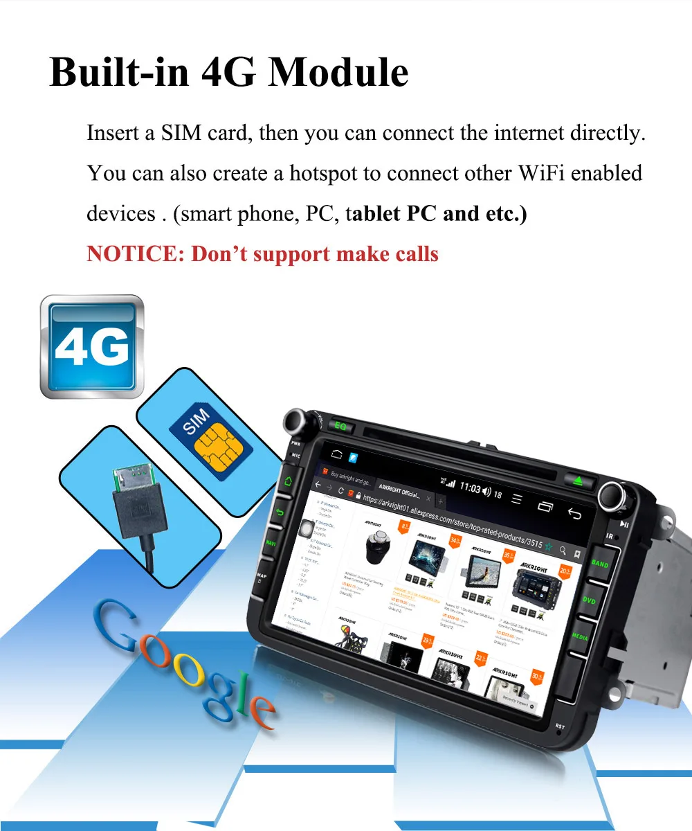 ARKRIGH 8 дюймов 4+ 64 ГБ Android 8,1 Авторадио Стерео HU поддержка 4G sim-карты gps плеер для VW Skoda POLO GOLF PASSAT Автомобильный мультимедийный