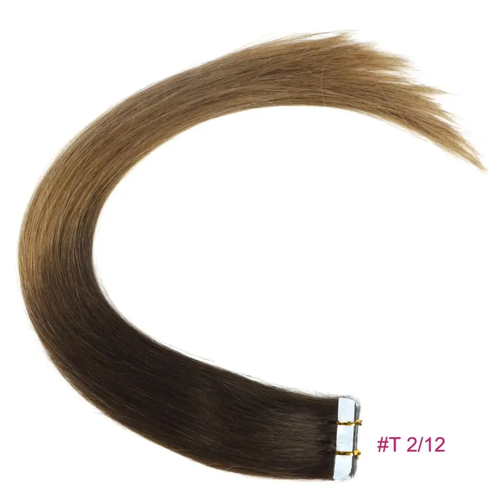ZZHAIR, а так же 30 г-70g 1" 16" 1" 20" 2" 24" фабричного производства, переходящие плавно от темного к светлому) волос Пряди человеческих волос для наращивания 20 шт./упак. пряди волос на ленте, волосы на Клейкой Ленте имитирующей кожу - Цвет: T2-12