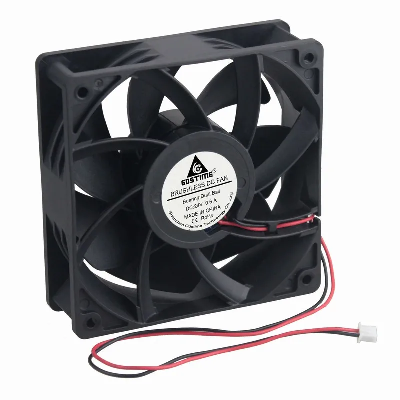 2 шт. Gdstime двойной шарик 120*120*38 мм 24 В постоянного тока охлаждающий вентилятор 12 см 12038B 0.6A 245CFM высокое давление 120 мм x 38 мм двухпроводный