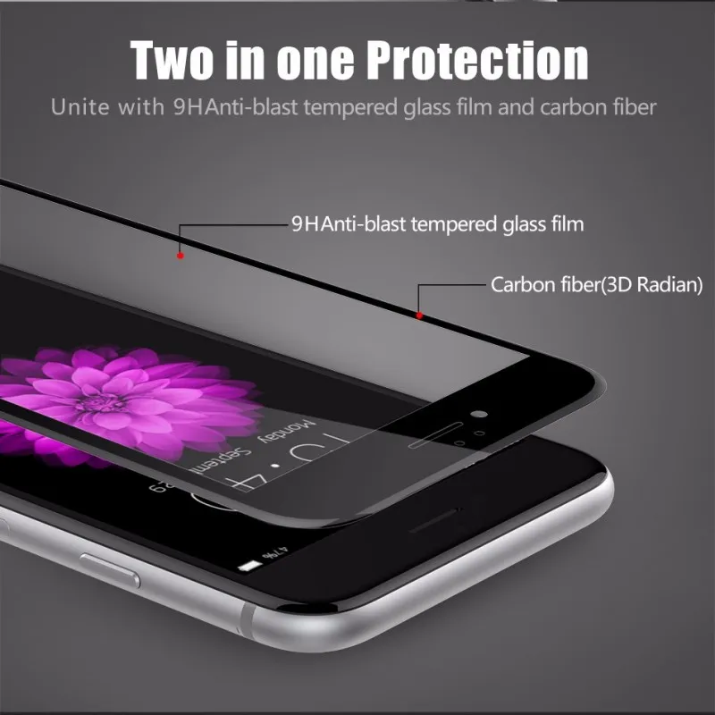 50 шт. 0 3 мм 9 H углеродное волокно 5D закаленное стекло для iPhone 6 6s протектор экрана
