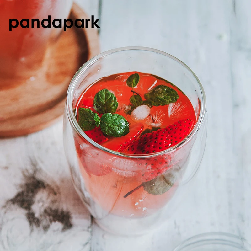 Стеклянная Кружка Pandapark с двойными стенками и бамбуковой крышкой | Дом сад