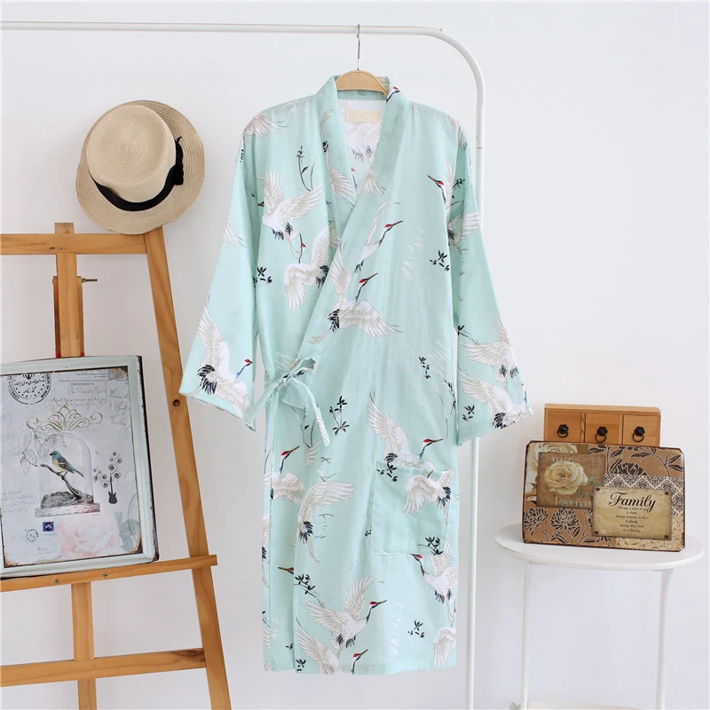 Тонкие кимоно Халаты женские хлопковые двойные газовые пижамы Осень Весна Лето