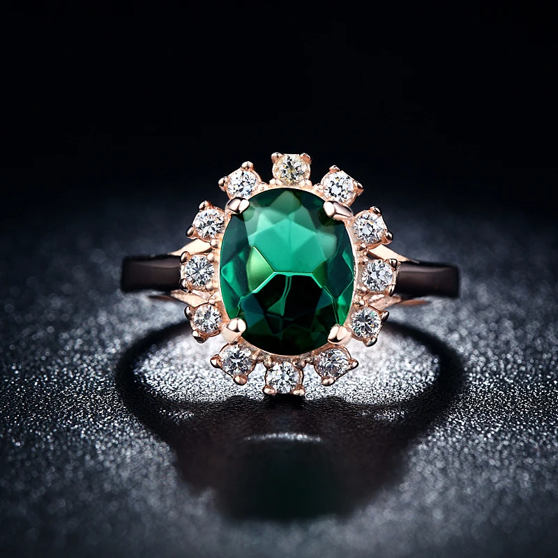 Женские винтажные круглые зеленые кристаллические кольца 585 розового золота