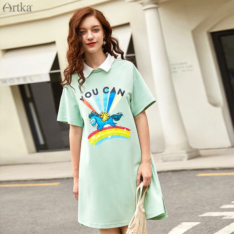 Женское платье футболка с коротким рукавом ARTKA Повседневное отложным воротником