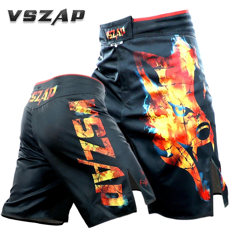 VSZAP мужские шорты-бермуды muay thai mma шорты Пламя волк шлем для кикбоксинга быстросохнущие дышащие эластичные штаны с шаговым швом