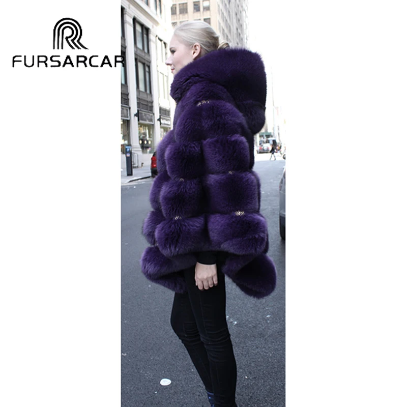 Роскошная женская накидка FURSARCAR из натурального Лисьего меха популярная зимняя