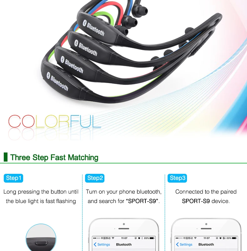 S9 Bluetooth наушники спортивные беспроводные наушники Поддержка TF/SD карты Bluetooth гарнитура музыкальные наушники с микрофоном для iPhone Xiaomi