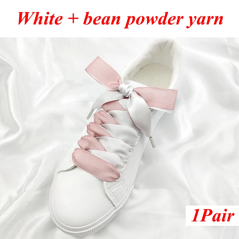 White bean powder 1 пара 2 см Ширина 80/100/120 см двусторонний снег пряжи атласные шелковые ленты, шнурки обувь с кружевами кружевные модные кроссовки шнурки - Цвет: White bean powder