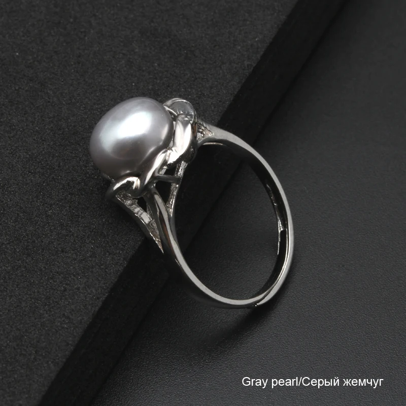 gray pearl ring Красивые цветочные кольца из натурального жемчуга, пресноводные серые жемчужные Регулируемые кольца, свадебные кольца для женщин - Цвет камня: gray pearl ring