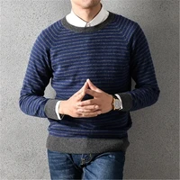100%cashmere oneck knit men fashion striped h straight pullover sweater 3color s 2xl