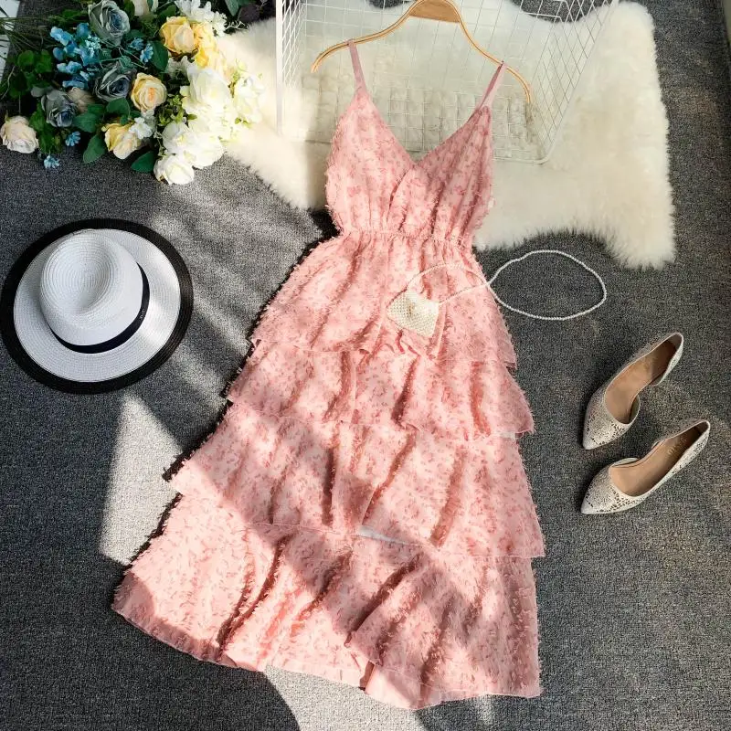 

Женское шифоновое бальное платье HISUMA, многослойное платье с v-образным вырезом, оборками и кисточками, элегантные многоуровневые платья с п...