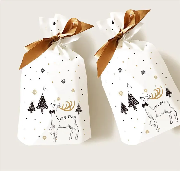 

200 X Christmas Elk/Bear Drawstring Packing Stocking Bag Gift Candy Bags Christmas Decorations Party Supplies 23.5x15.5x6cm