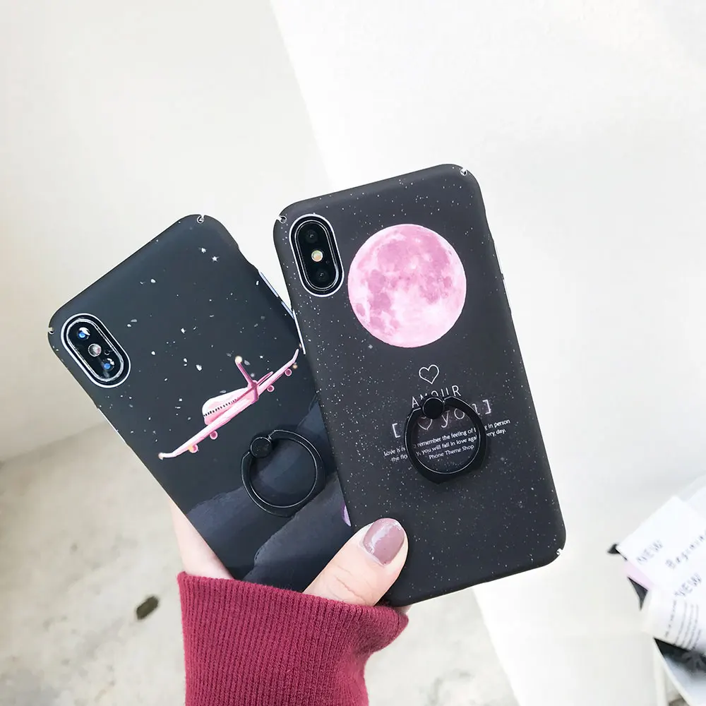 Boucho Classic Gradient Graffiti Cover For iphone X 7 8 6 6S Plus Case Stars Sky of the Moon Hard Phone Cases |