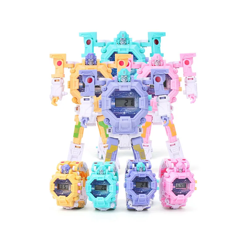 Робот преобразования игрушка наручные Mecha Электронные часы детские спортивные