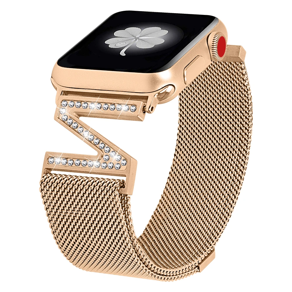 Алмазный Миланский Браслет-петля для Apple Watch, 42 мм, 38 мм, 44 мм, 40 мм, ремешок из нержавеющей стали для iWatch Series 5, 4, 3, 2, 1