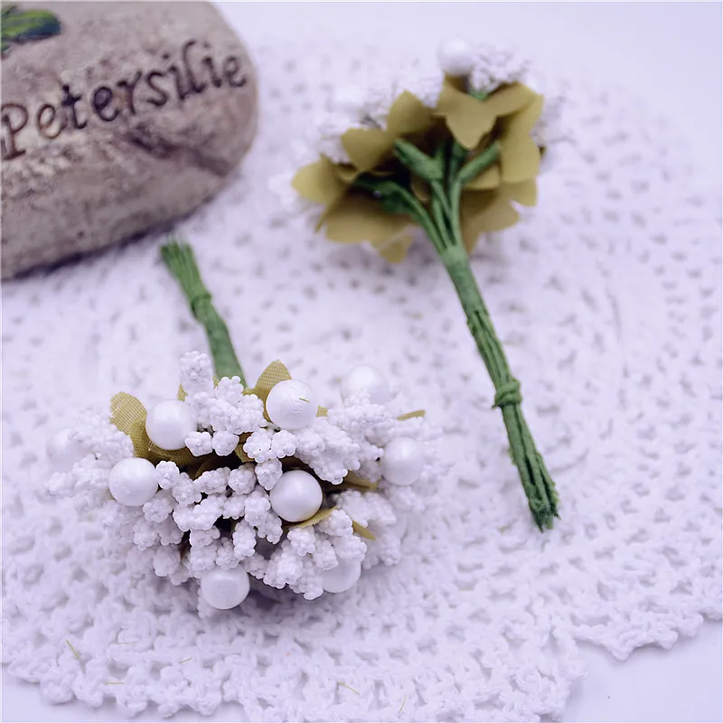 Пена вишни, черники и шар из искусственных цветов с 40 шт. в пучке, стебли с нитями для букета и листья для декорации коробки на свадьбу.