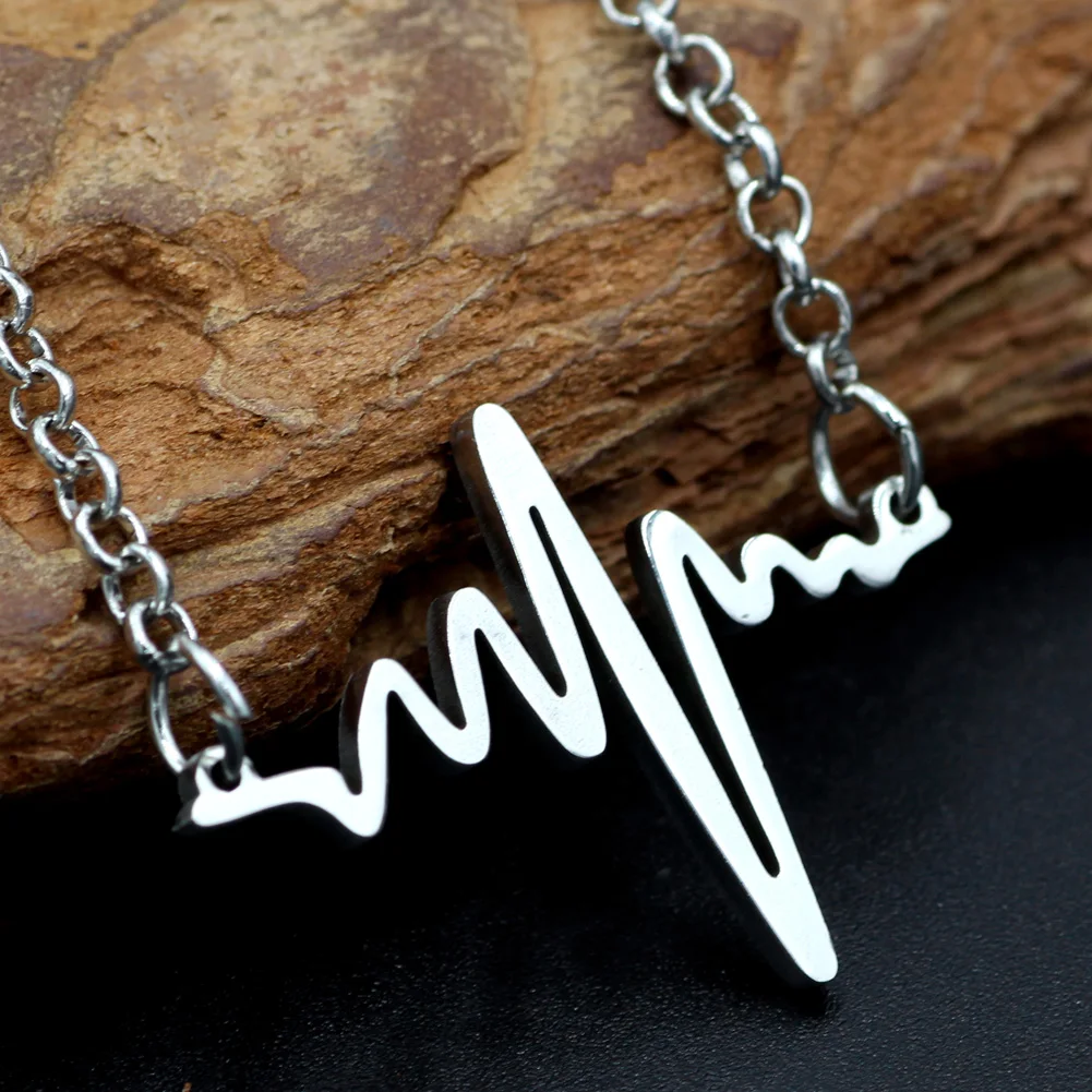 Ожерелье женское из нержавеющей стали серебристое колье с ритмом сердечного